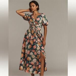 Anthropologie The Katerina Floral Button Front Midi Dress Large